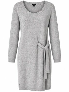 Light Gray Scoop-Neck Tie-Waist Sweater Dress